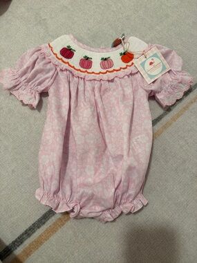 Pink Pumpkin Smocked Baby One-Piece Romper